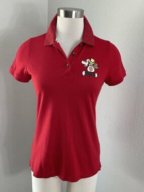 M U SPORTS Shirt Womens 38 Red London Dog Print Polo Golf Short Sleeve Top